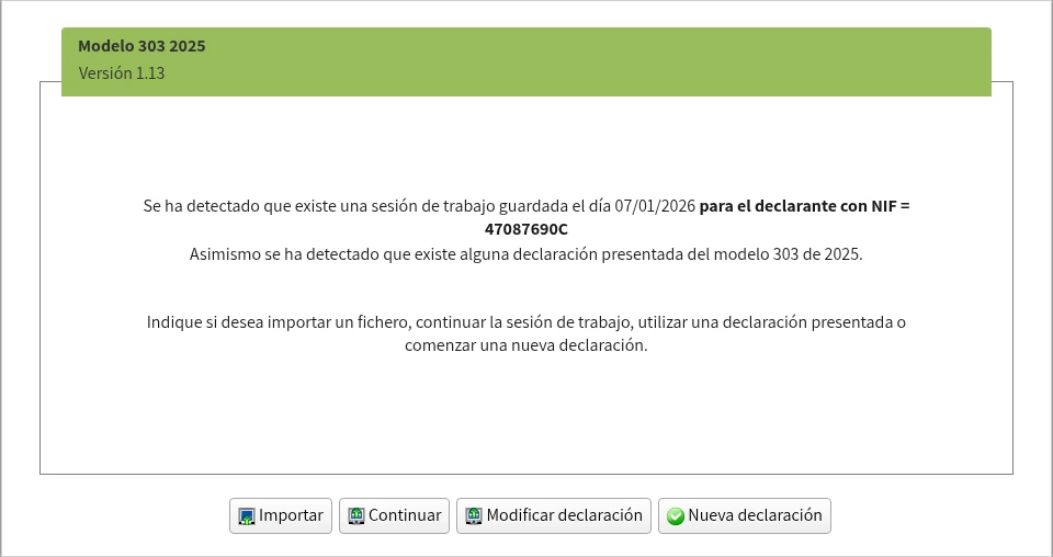 Botón para crear una nueva declaración del modelo 303