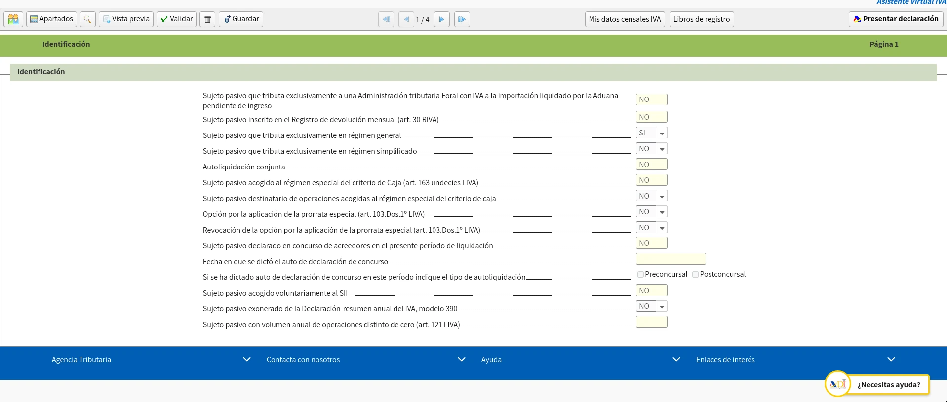 Configuración de la página 1 del modelo 303