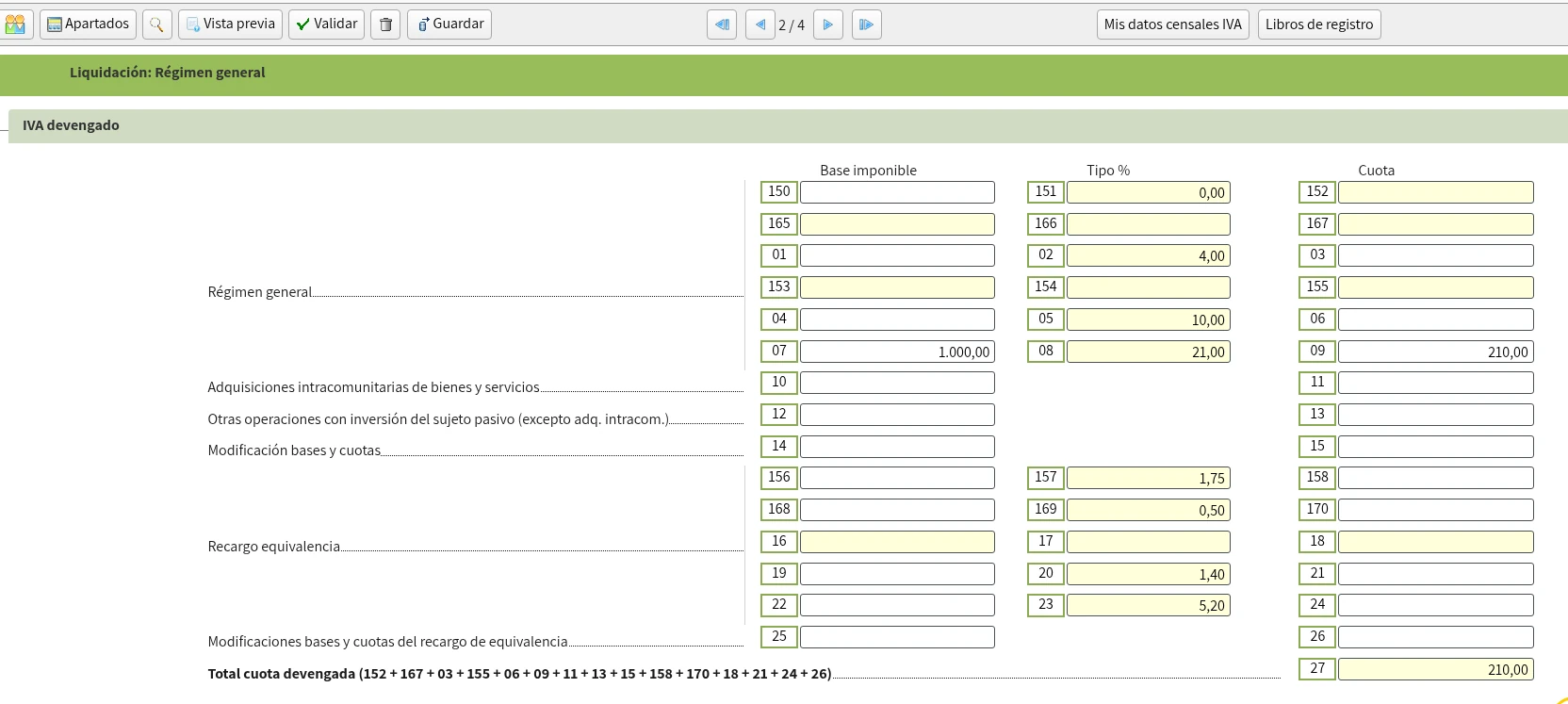 Sección de IVA devengado del modelo 303