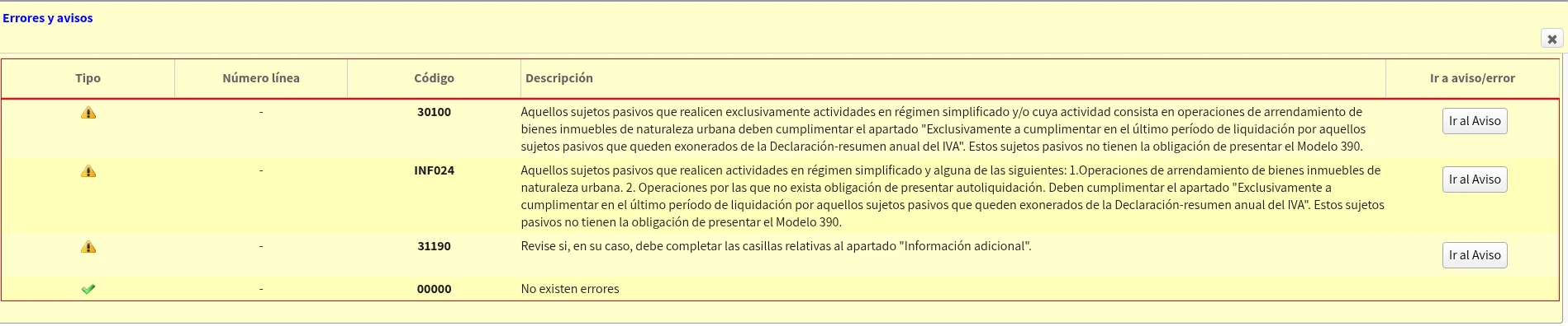 Validación correcta del modelo 303