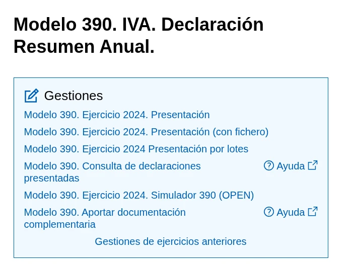 Pantalla inicial Sede Electrónica modelo 390