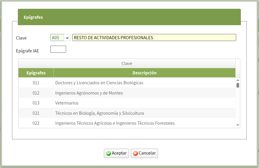 Selección de actividades