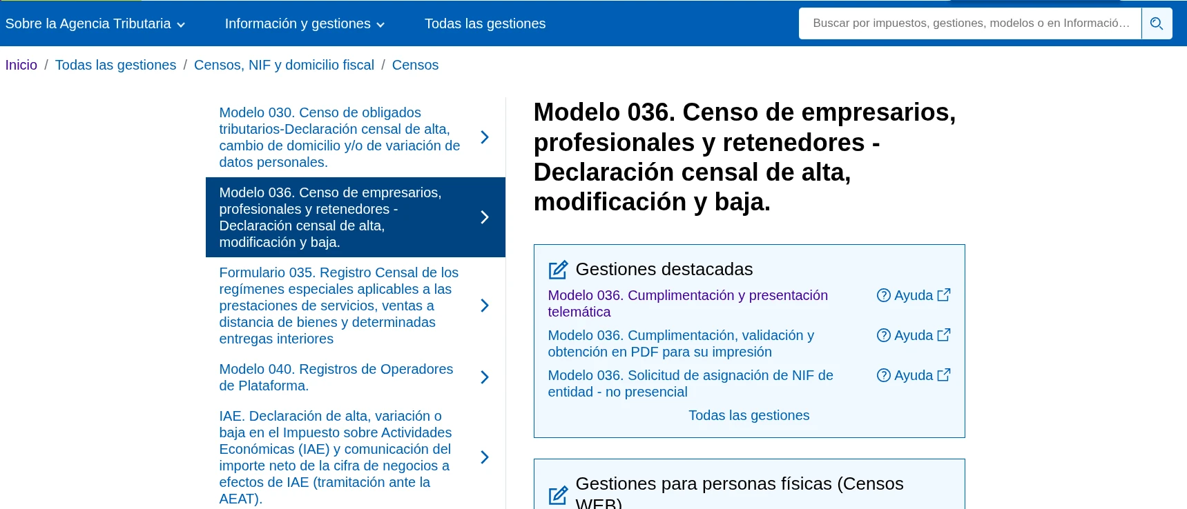 Modelo 036 de la Agencia Tributaria